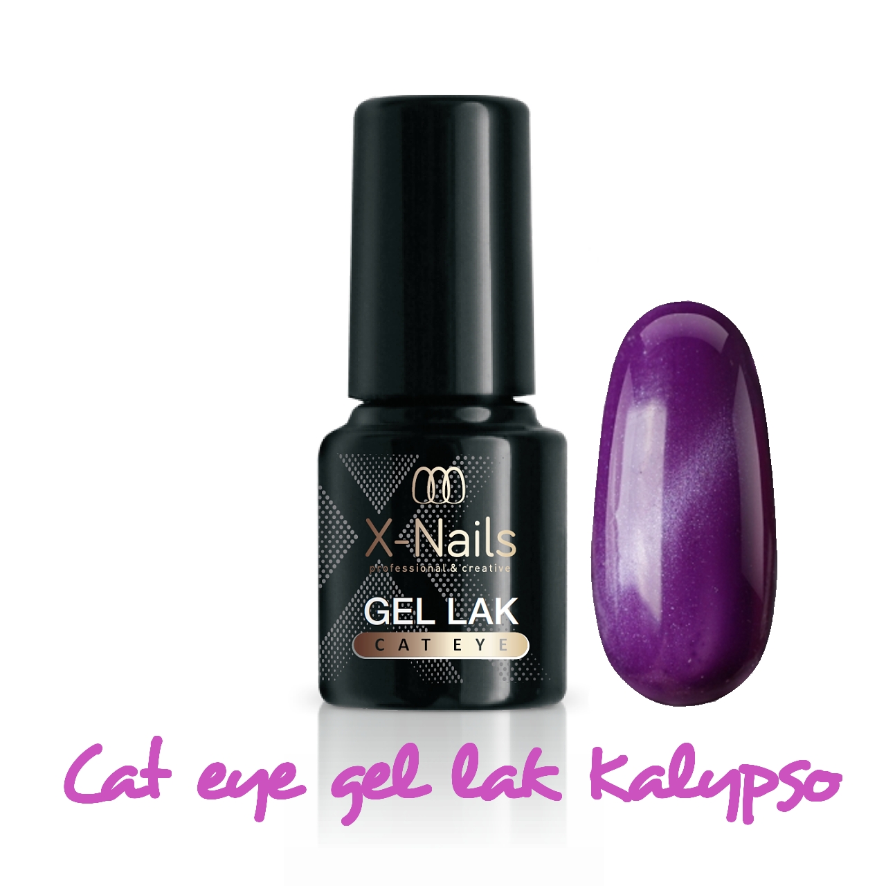 X-NAILS fialový cat eye gel lak na nehty, gellak Kalypso, gelový lak na nehty s efektem kočičích očí
