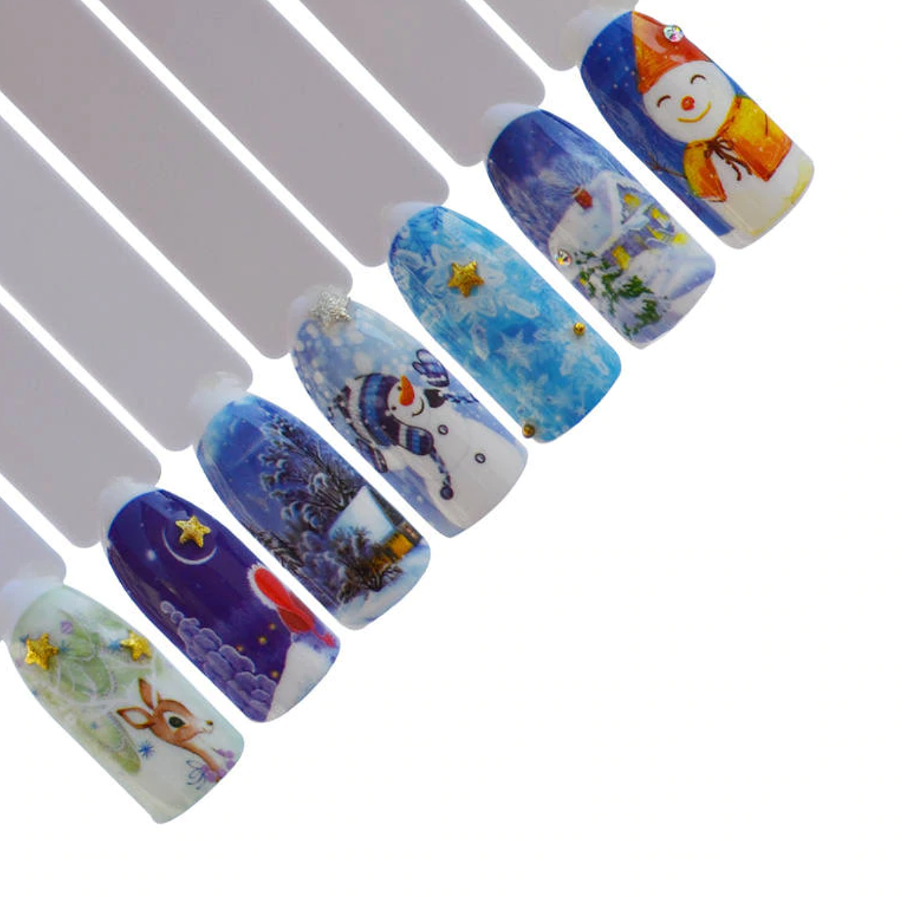 Barevné vánoční vodolepky na nehty - ZIMA & SNĚHULÁCI