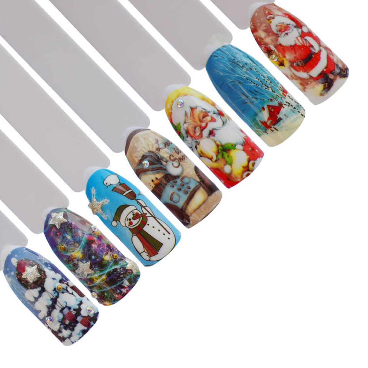 Barevné vánoční vodolepky na nehty - ZIMA & SNĚHULÁCI