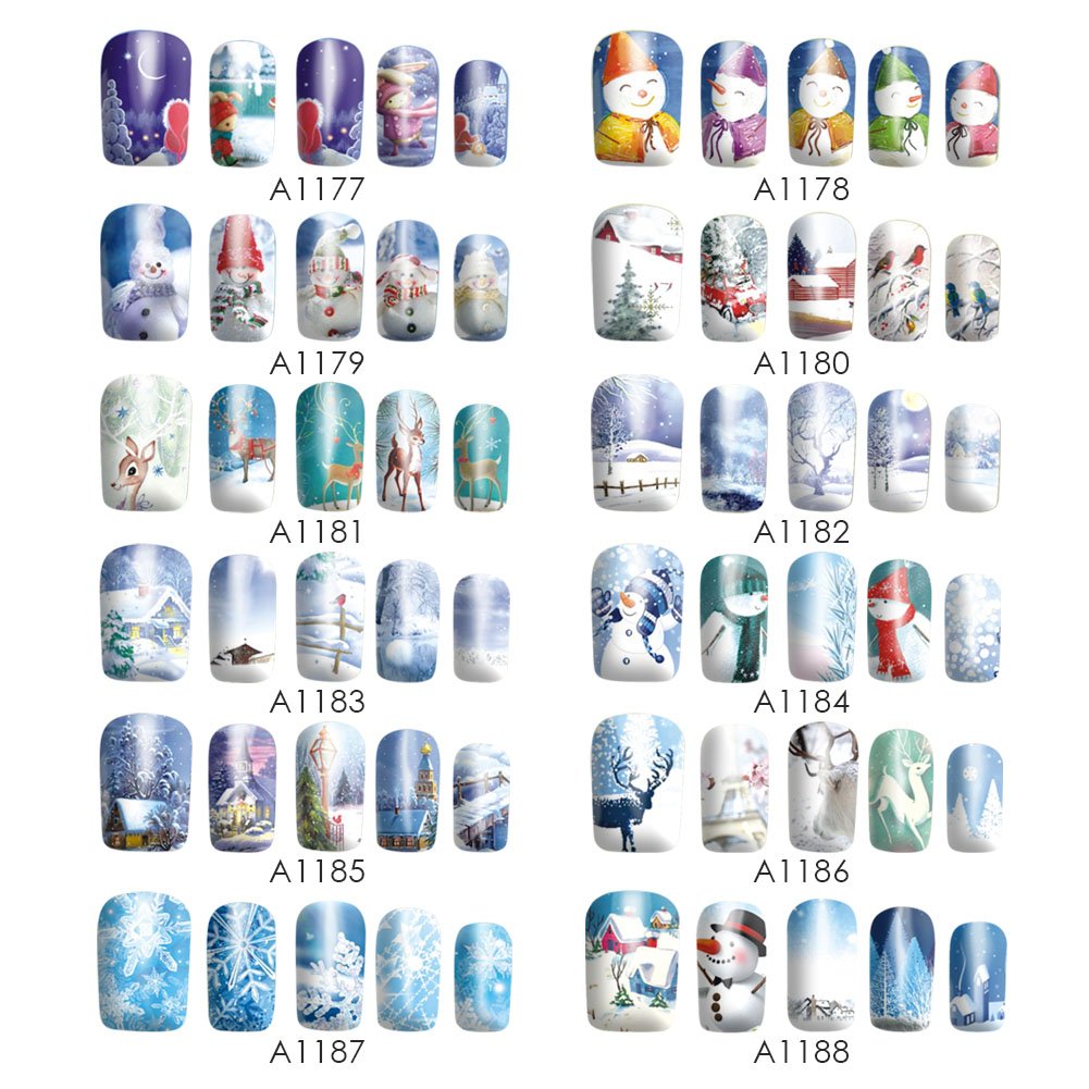 Barevné vánoční vodolepky na nehty - ZIMA & SNĚHULÁCI