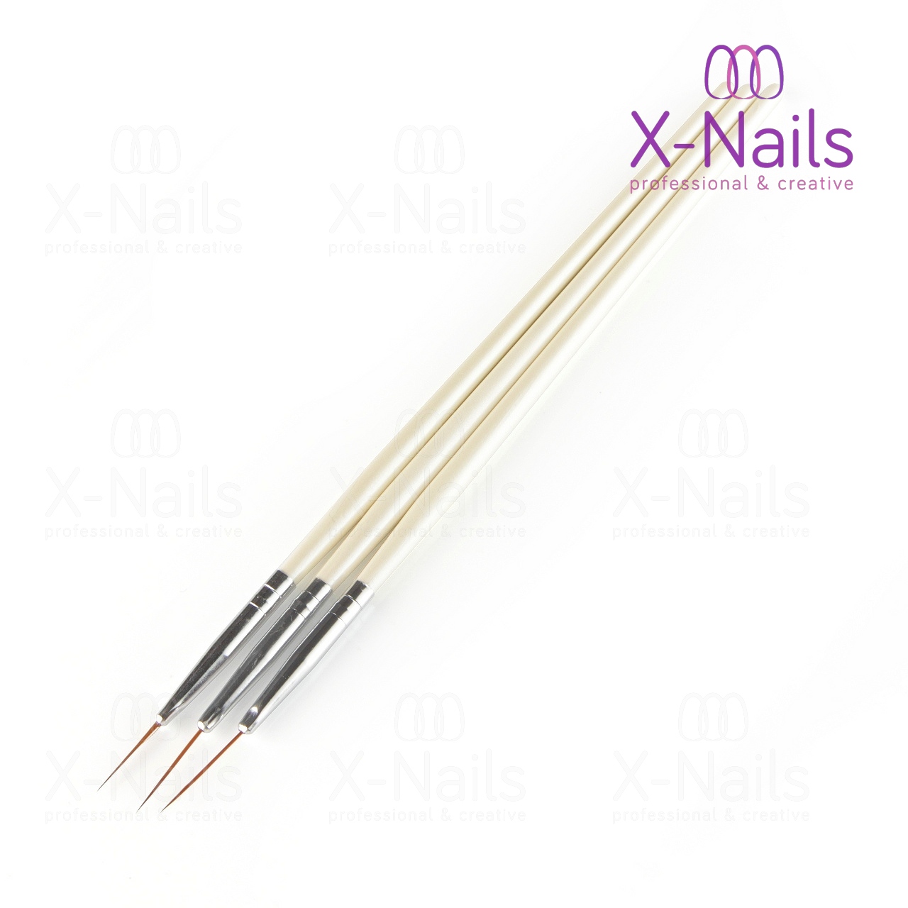 X-NAILS sada štětců zdobení nehtů a ornamenty, 3 ks- STRIPER CHAMPAGNE