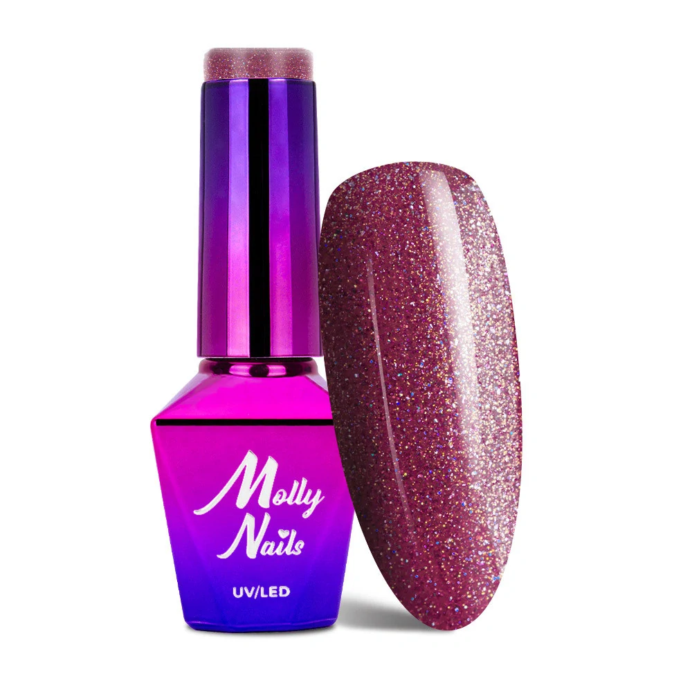 Molly Nails Choya 384 – růžovo-vínový třpytivý gel lak