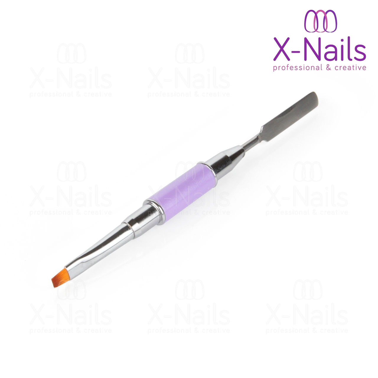 X-NAILS štětec na polygel + špachtle 2v1, přírodní vlas - POLY FIALOVÝ