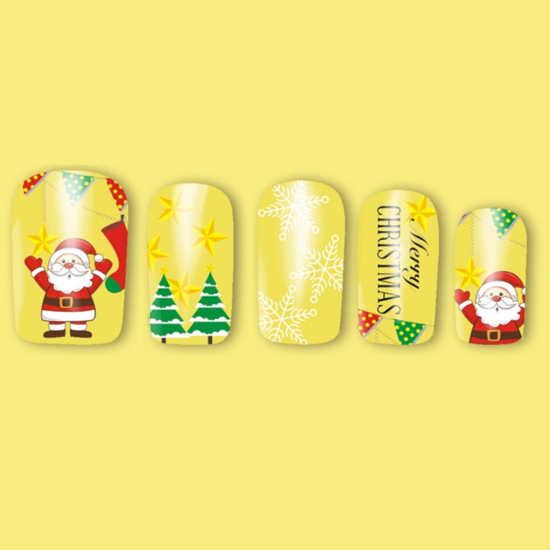 Barevné vánoční vodolepky na nehty - zimí obtisky MERRY CHRISTMAS