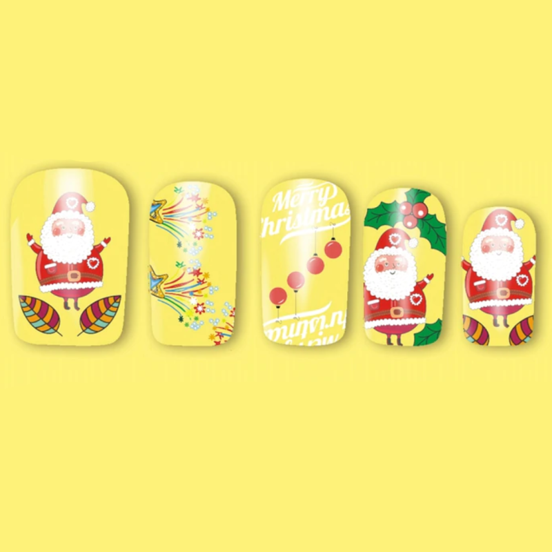 Barevné vánoční vodolepky na nehty - zimí obtisky SANTA CLAUS&JMELÍ