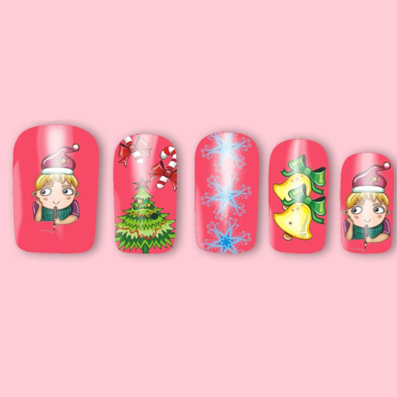 Barevné vánoční vodolepky na nehty - zimí obtisky ZVONEČKY
