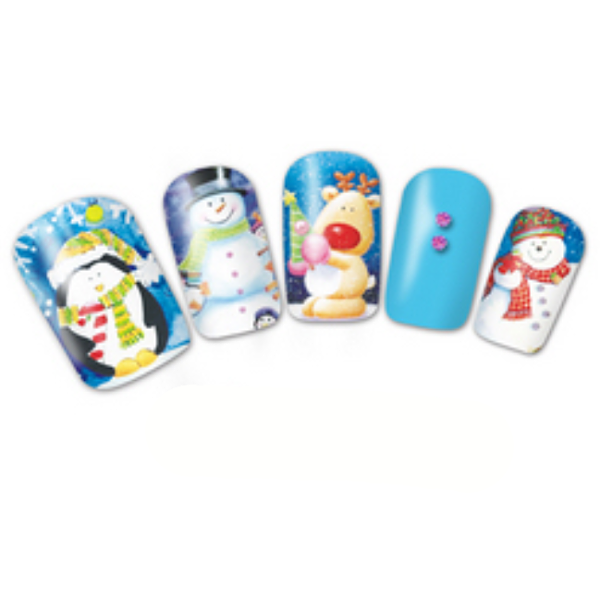 Barevné zimní vodolepky na nehty - ZIMA&SNĚHULÁCI
