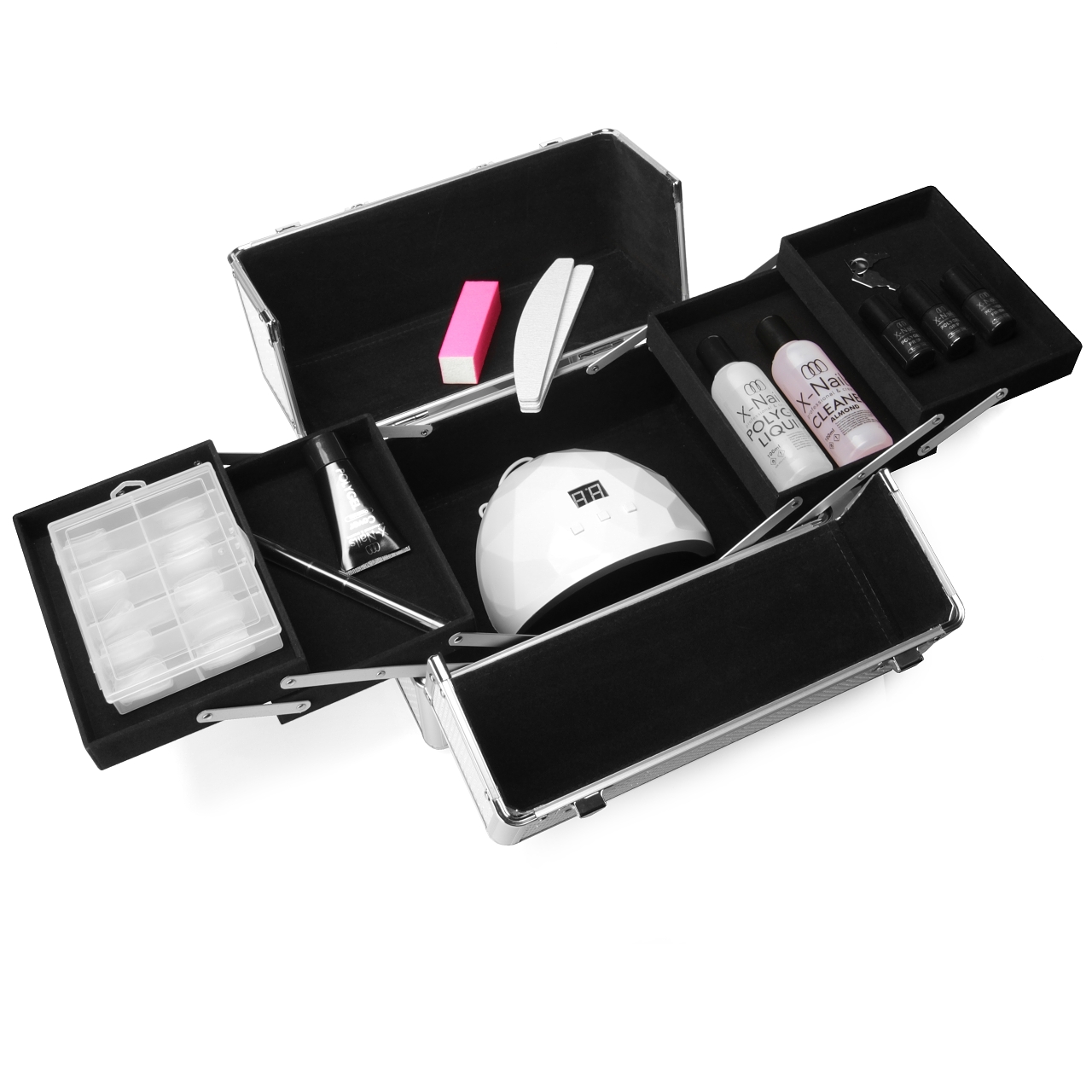 Rozkládací kosmetický kufřík M - WHITE ELEGANCE (elegantní bílý kufřík se zirkony)