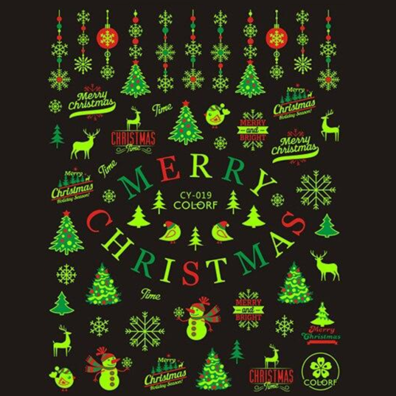 Vánoční samolepky glow in the dark - Shiny Christmas (ultra tenké vánoční nálepky na nehty svítící ve tmě) 019