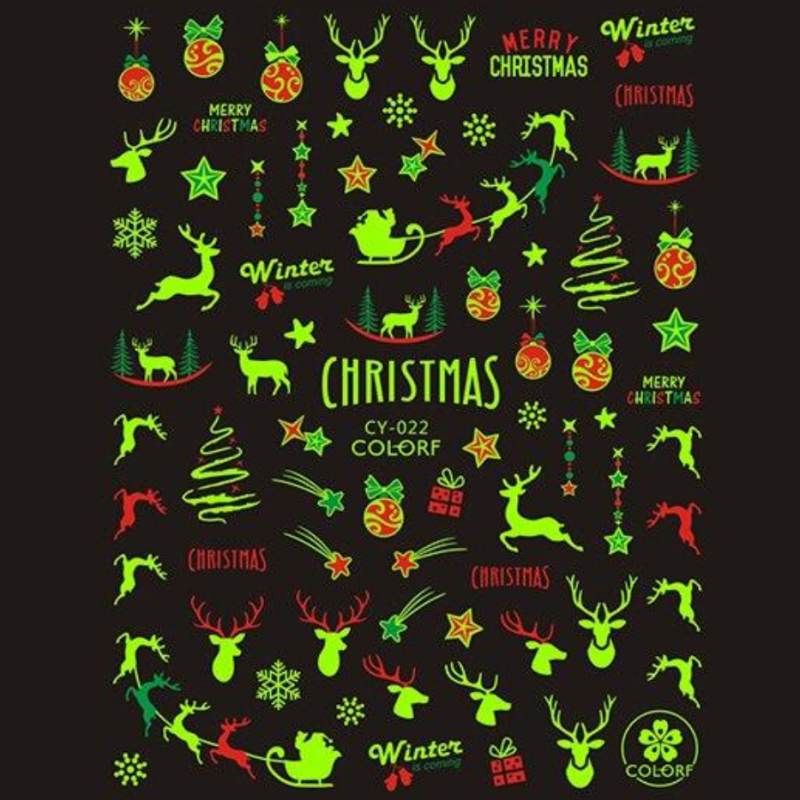 Vánoční samolepky glow in the dark - Shiny Christmas (ultra tenké vánoční nálepky na nehty svítící ve tmě) 022
