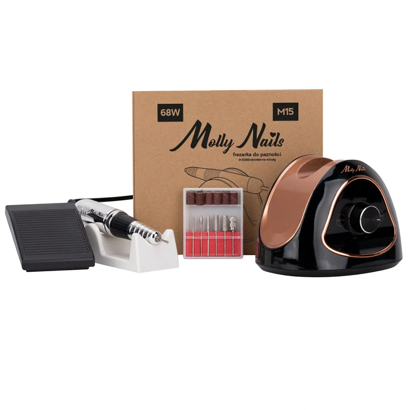 Bruska na nehty M15 68W, černo-zlatá + brusné nástavce ZDARMA (extra výkonná profi bruska s LCD ovládacím panelem)