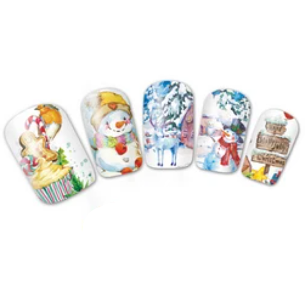 Barevné zimní vodolepky na nehty - ZIMA&SNĚHULÁCI