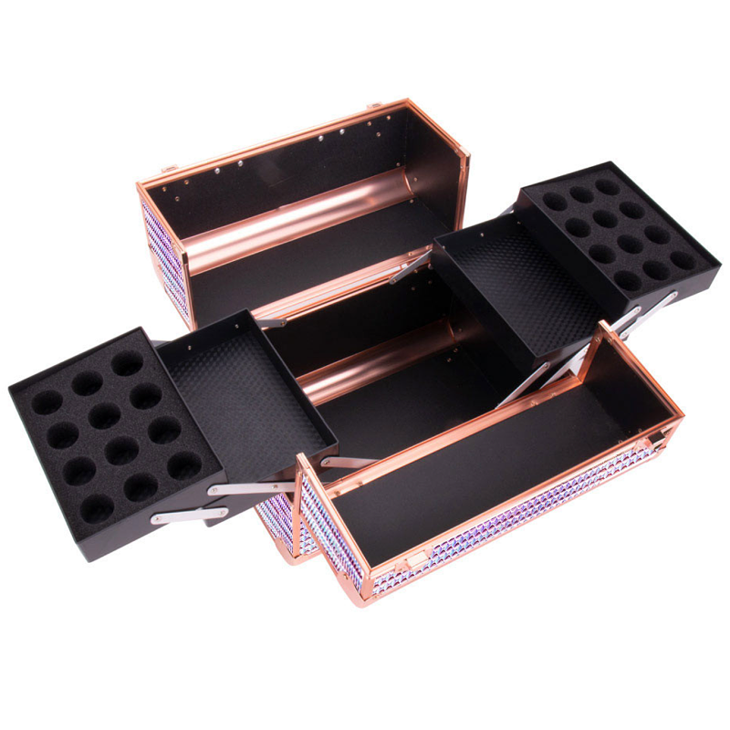 Rozkládací kosmetický kufřík L - HOLO ROSE GOLD (holografický růžovozlatý kufřík na gel laky)