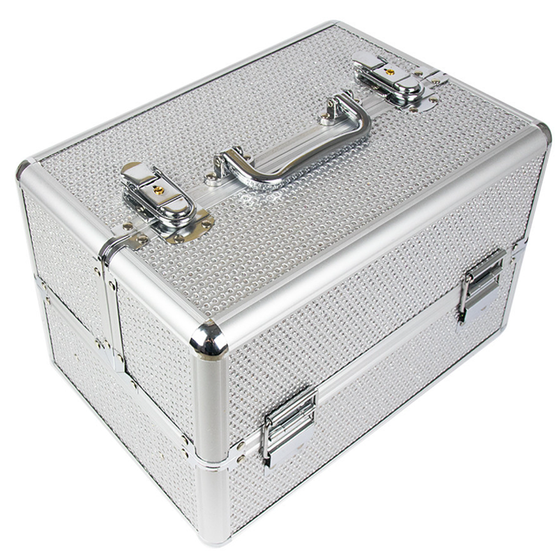 Rozkládací kosmetický kufřík M - SILVER ELEGANCE (elegantní stříbrný kufřík se zirkony)