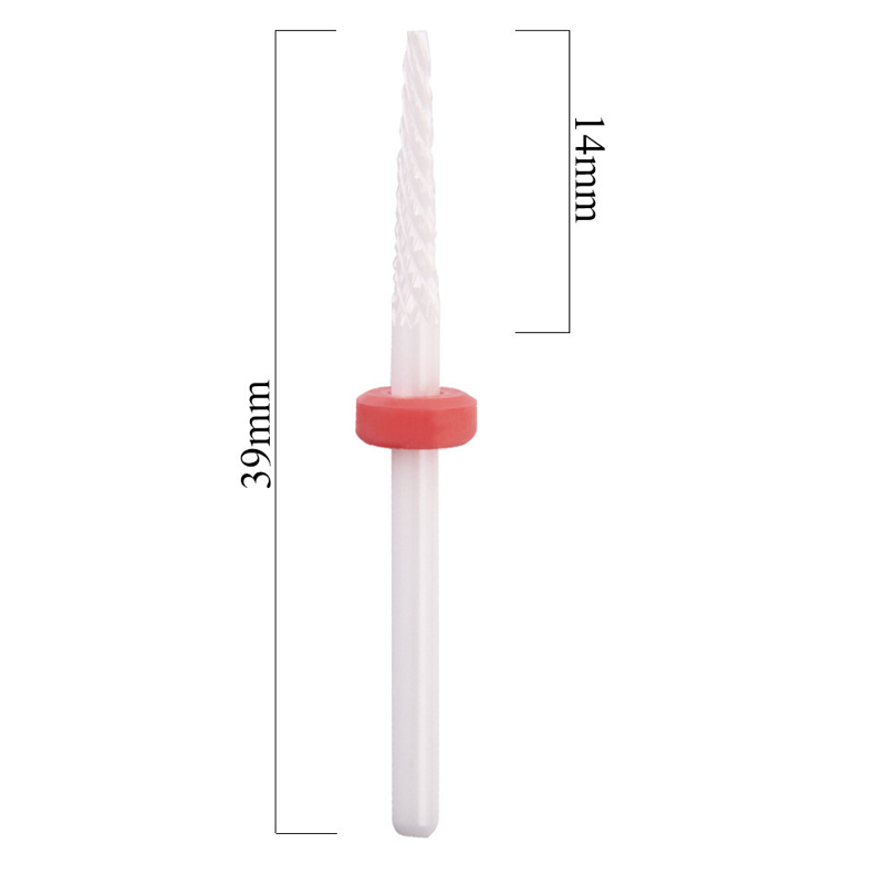 Keramická fréza na nehty – brusný nástavec KONICKÝ PLAMÍNEK JEMNÝ (červený pruh, jemná frézka)