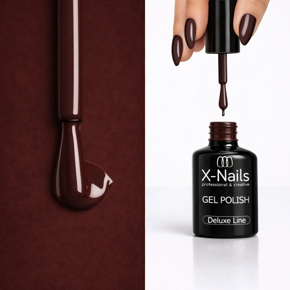 Profesionální gel lak Deluxe line, 5ml – CHOCOLATE (tmavší hnědý s fialovým podtónem, perfektně krycí gel lak)