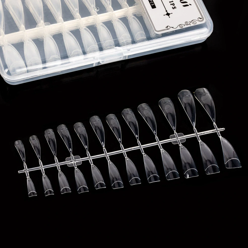 Tipy na nehty 240 ks - nehtové tipy STILETTO CLEAR (čiré, špičaté, s lepicí ploškou)