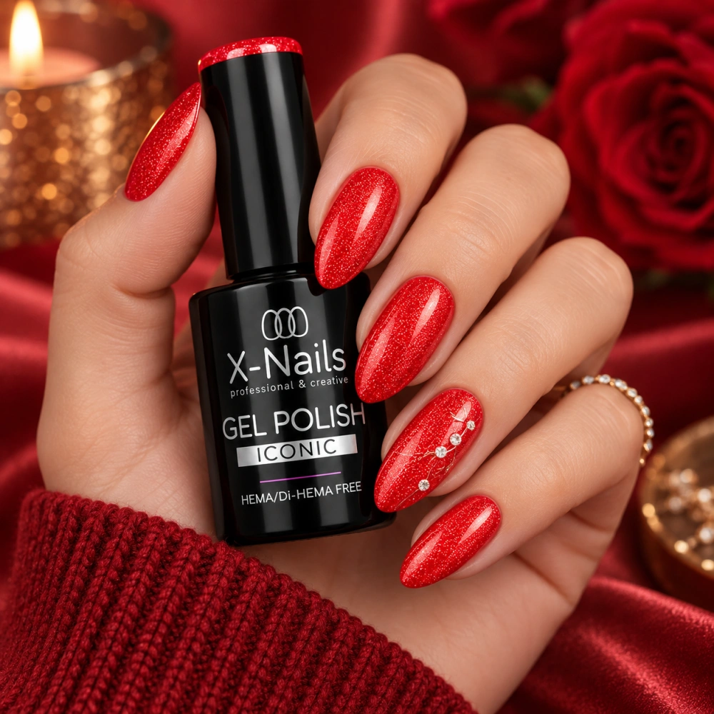 Gel lak Iconic Crimson Spark 5 g – třpytivě červený, HEMA & Di-HEMA Free