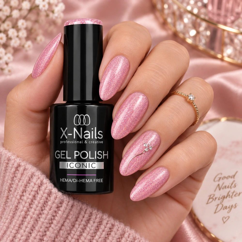 Gel lak Iconic Pink Aurora 5 g – růžový se třpytem, HEMA & Di-HEMA Free