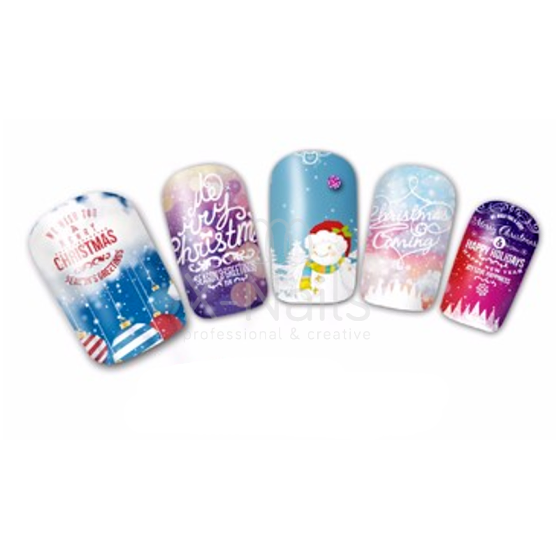 Barevné vánoční vodolepky na nehty - ZIMA & SNĚHULÁCI (BN224)