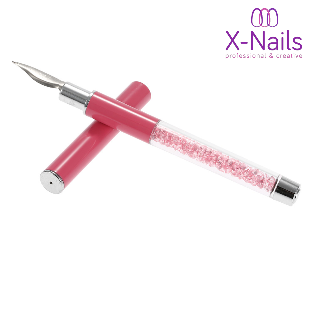 X-NAILS profesionální zdobící pero na nehty s kamínky - STYLOGRAF RŮŽOVÝ