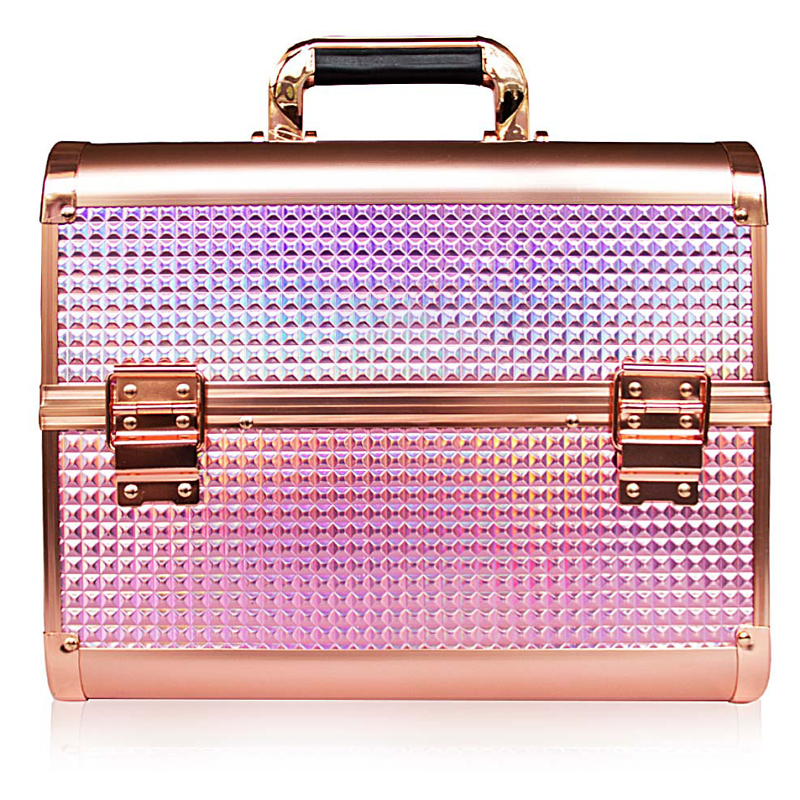 Rozkládací kosmetický kufřík L - HOLO ROSE GOLD (holografický růžovozlatý kufřík na gel laky)