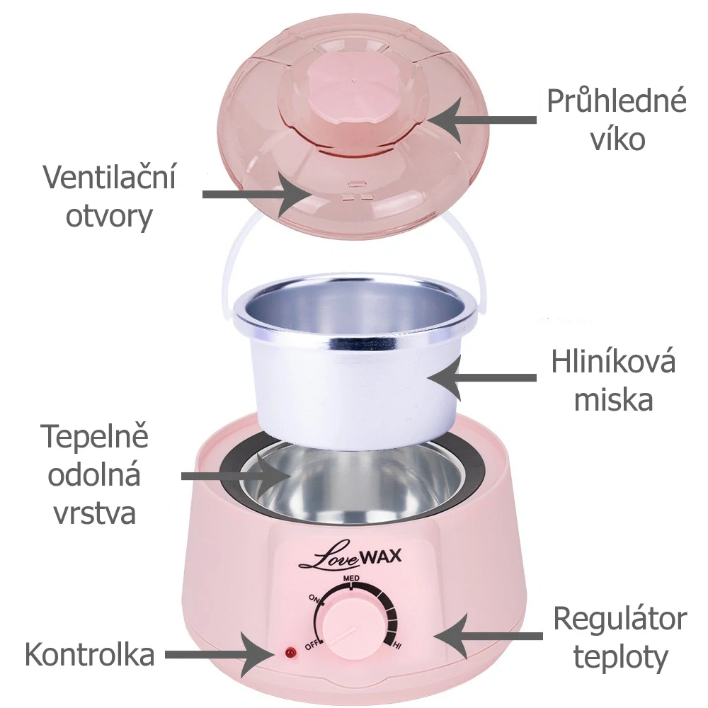 Profesionální ohřívač depilačního vosku LoveWax AX300 růžový 100W, 500 ml