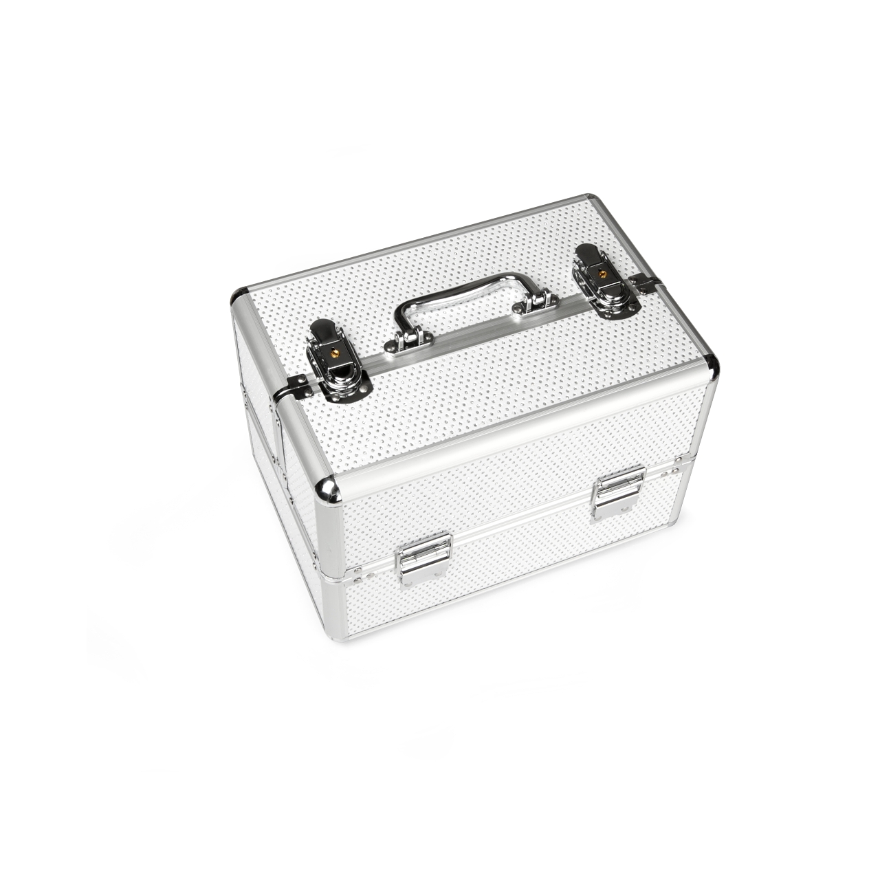 Startovací sada na gel lak – sada na gelové nehty s lampou 256W a luxusním kufříkem LUXURY CASE (ultra výkonná lampa, elegantní stříbrný kufřík se zirkony)