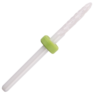 Keramická fréza na nehty – brusný nástavec PLAMÍNEK HRUBÝ (zelený pruh, hrubá frézka, špičaté zakončení)