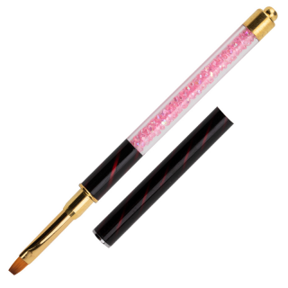 Profesionální štětec na UV gel, nylonový vlas - červený se zirkony č.6