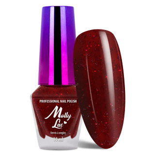Klasický lak na nehty,10ml - Molly 191 (červený glitrový lak na nehty, vysoký lesk, výdrž až 12 dní)