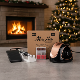 Bruska na nehty M15 68W, černo-zlatá + brusné nástavce ZDARMA (extra výkonná profi bruska s LCD ovládacím panelem)