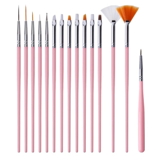 Sada zdobicích štětců Prestige line na gelové i akrylové nehty, 15 kusů - PINK
